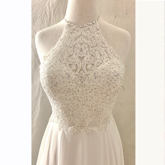 SOLD NWT JVN Jovani White Chiffon Lace Gown* - Picture 5 of 11